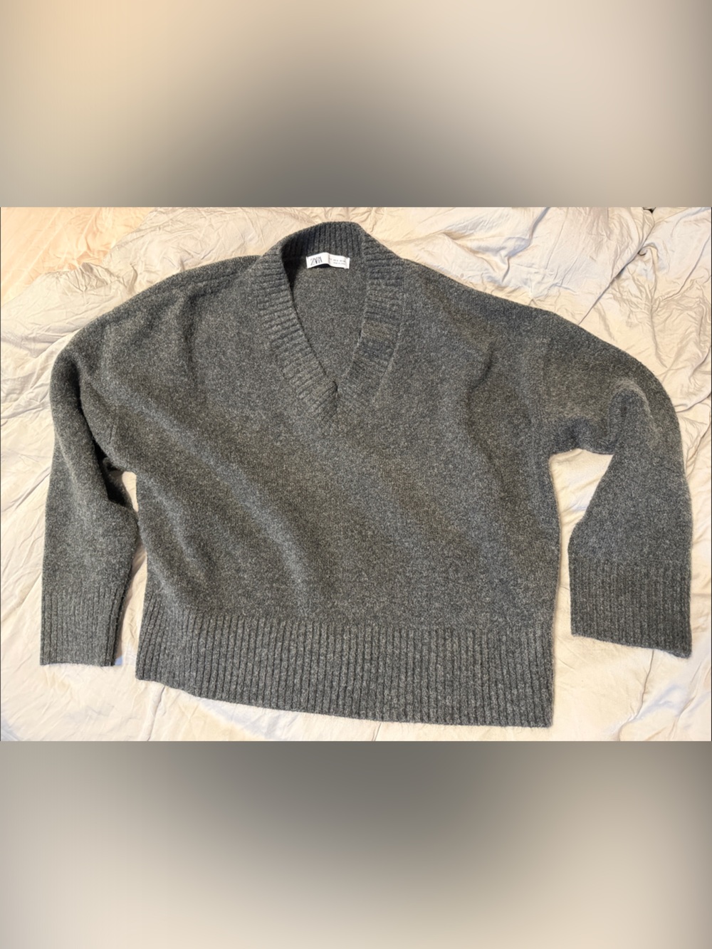 Zara Charcoal Gray V-Neck Sweater